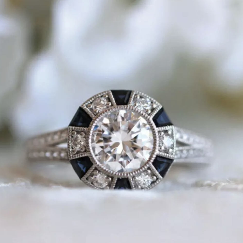 Art Deco Antique Sapphire Diamond Cocktail Ring